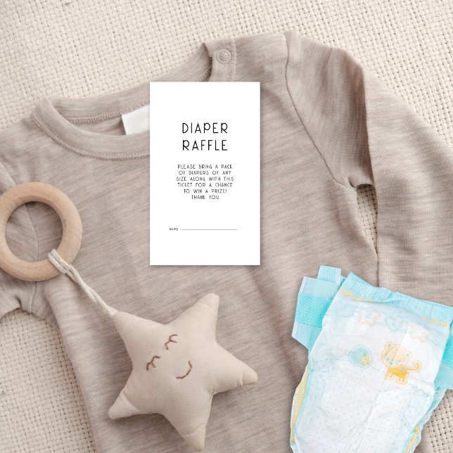Modern Text Black White Diaper Raffle Baby Shower Tilläggskort (A small enclosure to send with your invites)