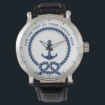 Modern text för nautisk Anpassningsbar och ankarpu Armbandsur<br><div class="desc">Den marinblå och vita nautisk-tematiska anpassningsbarna har en förankringskonstruktion som omges av ett rep-motiv och som framkallar charmen från äventyr och utlopp i havet. Den rena och minimalistiska layouten ger gott om utrymme för att lägga till din egen personlig, skapar den som ett unikt tillbehör eller tankfull gåva. Perfekt för...</div>