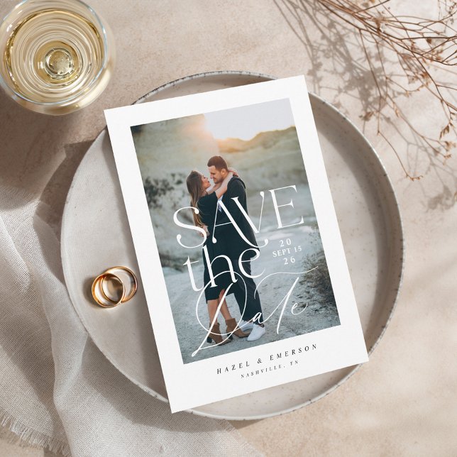 Modern text med enkel Elegant Foto Spara datum Inbjudningar (Modern Simple Elegant Text Photo Save the Date Invitation)