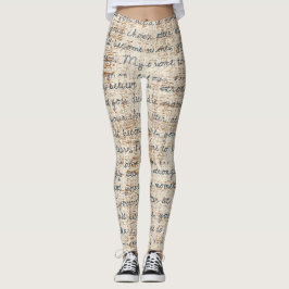 Modern text mönster beige och brun rustik retro leggings