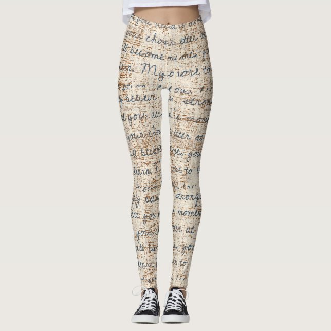 Modern text mönster beige och brun rustik retro leggings (Framsida)