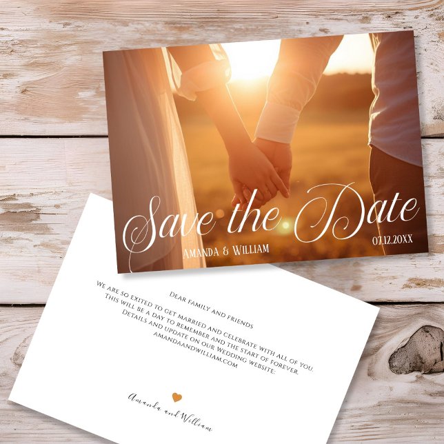 Modern text- och fotobryllop spara datumet (Modern Text and Photo Wedding Save The Date)