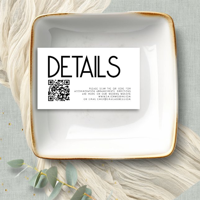 Modern Text QR-kod Svart Vit Bröllopsdetaljer Tilläggskort (Mini size 3.5 x 2" enclosure)