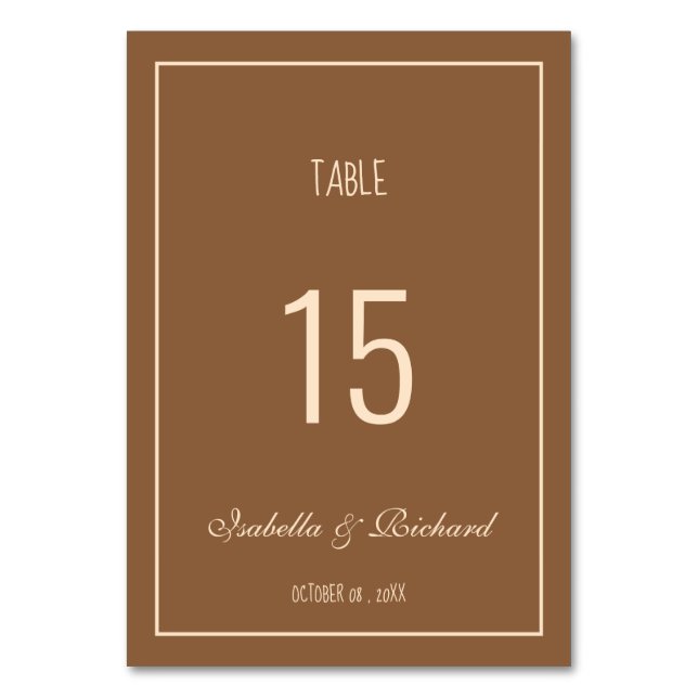 Modern text Terracotta Fall Wedand Bord Card Bordsnummer (Framsidan)