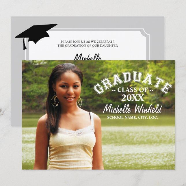 Modern textövertäckning - foto Studenten Inbjudningar (Fram/baksida)