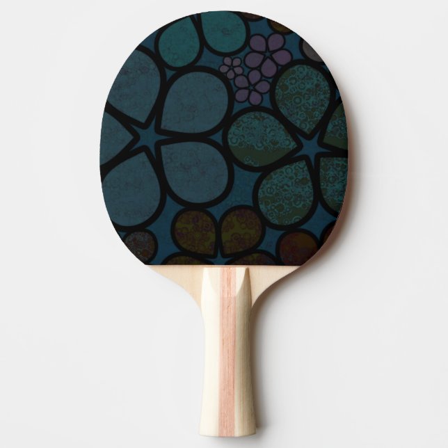Modern Texturerad Mörk Blommig Pingisracket (Framsidan)