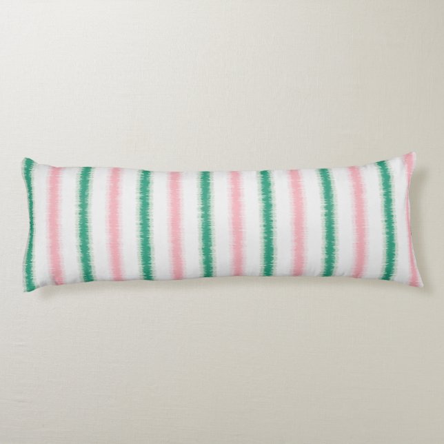 Modern texturerad rosa grön ikat-randig mönster kroppskudde (Baksidan)