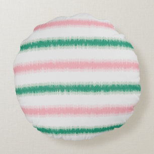 Modern texturerad rosa grön ikat-randig mönster rund kudde