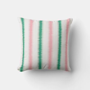 Modern texturerad rosa grönt ikat rand Patten Kudde