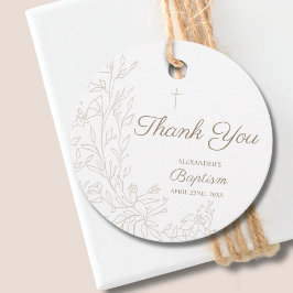 Modern Thank You Cross Floral Christian Baptism Gåvor Etiketter