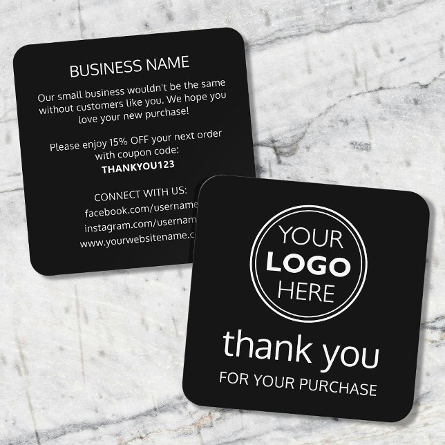 Modern Thank You Logo Small Business Black White Fyrkantigt Visitkort (Skapare uppladdad)