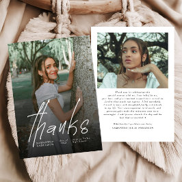 Modern Thanks Script Simple Photo Graduation  Tack Kort