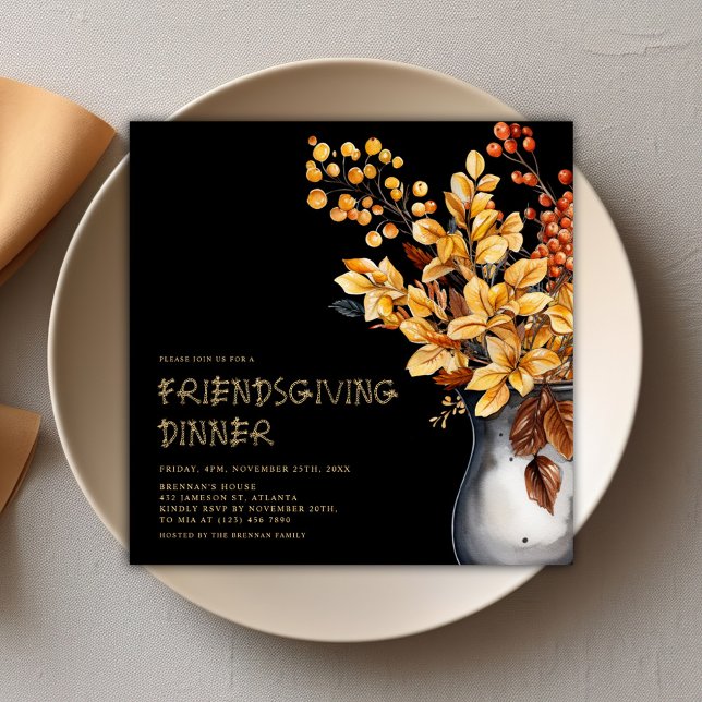 Modern Thanksgiving Elegant Friendsgiving Inbjudningar (Modern Thanksgiving Elegant Friendsgiving Invitation)