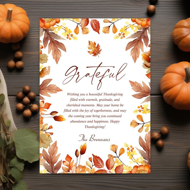 Modern Thanksgiving - hösten är tacksam Julkort (Modern Rustic Thanksgiving Fall Autumn Grateful Holiday Card)