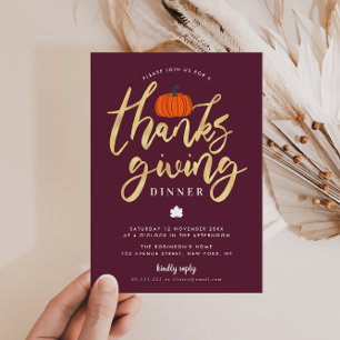 Modern thanksgiving-middagsinbjudan för skript i g inbjudningar