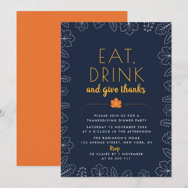 Modern thanksgiving-middagsinbjudan inbjudningar (Fram/baksida)