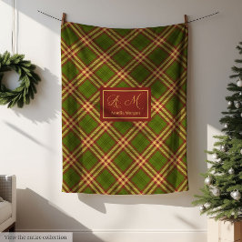 Modern Thanksgiving Plaid Blanket Monogram Cozy Fleecefilt