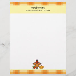 Modern Thanksgiving Turkiet Pumpkin Orange Gingham Brevhuvud