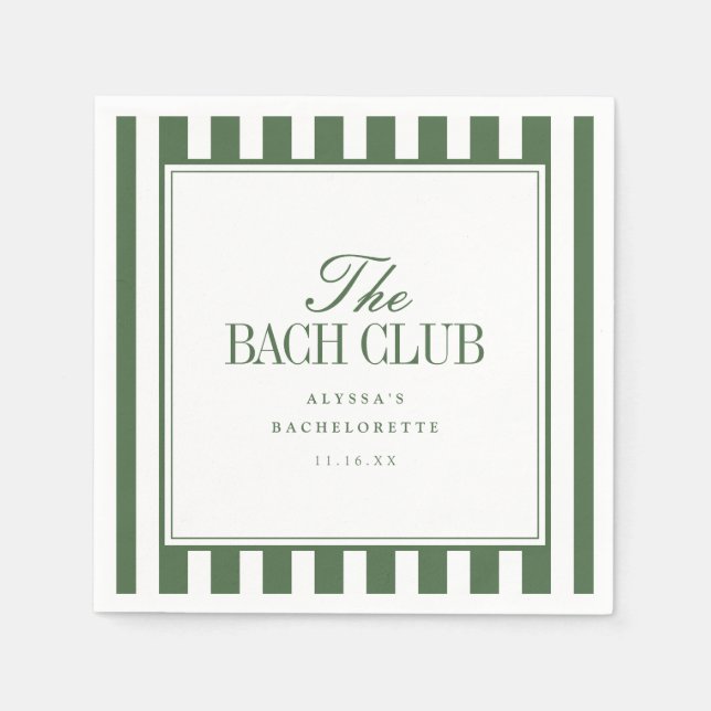 Modern "The Bach Club" Randig Olivgrön Script Pappersservett (Framsidan)