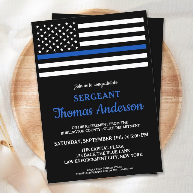 Modern Thin Blue Line Polischef Pension Inbjudningar (Skapare uppladdad)
