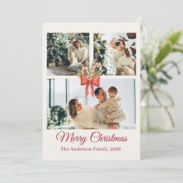 Modern Three-Photo Holiday Family Collage Julkort
