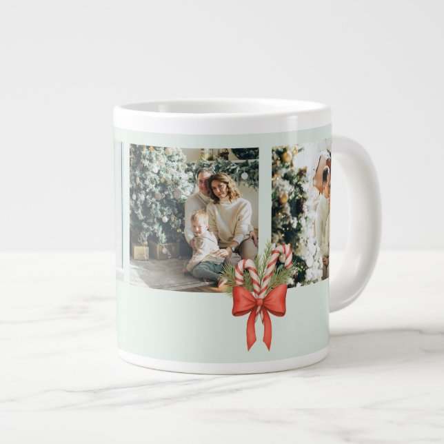 Modern Three-Photo Holiday Family Collage Jumbo Mugg (Framsida höger)