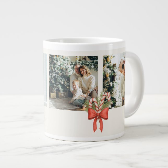 Modern Three-Photo Holiday Family Collage Jumbo Mugg (Framsida höger)