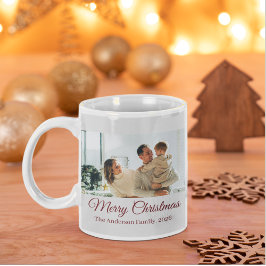 Modern Three-Photo Holiday Family Collage Jumbo Mugg