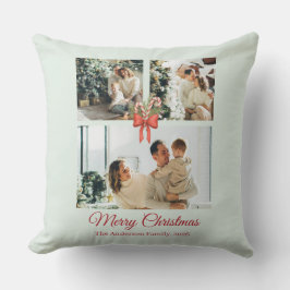 Modern Three-Photo Holiday Family Collage Kudde