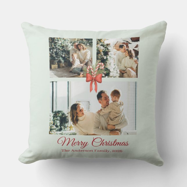 Modern Three-Photo Holiday Family Collage Kudde (Framsida)