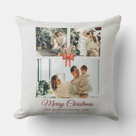 Modern Three-Photo Holiday Family Collage Kudde