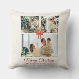 Modern Three-Photo Holiday Family Collage Kudde