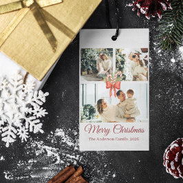 Modern Three-Photo Holiday Family Collage Presentetikett
