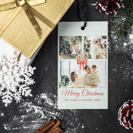 Modern Three-Photo Holiday Family Collage Presentetikett