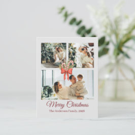 Modern Three-Photo Holiday Family Collage Vykort