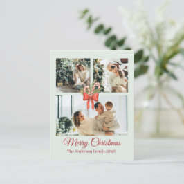 Modern Three-Photo Holiday Family Collage Vykort