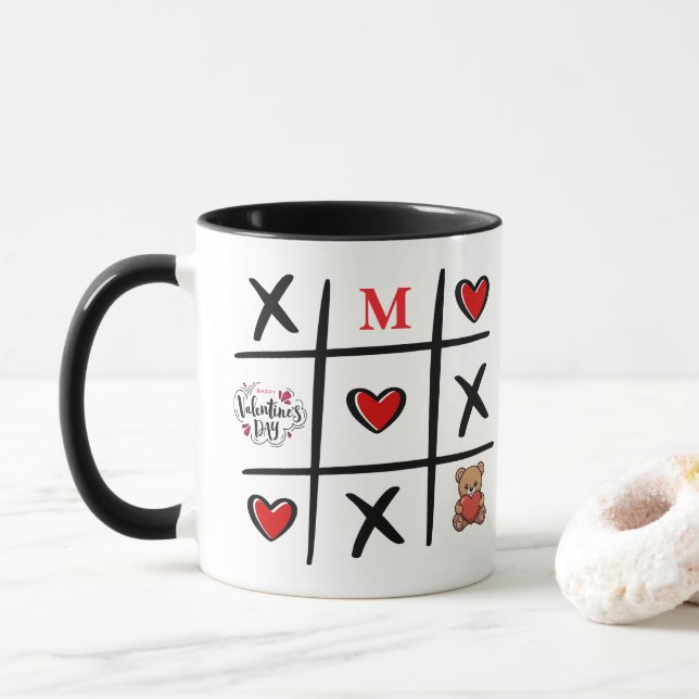 Modern Tic Tac Toe Alla hjärtans dag Förnamn Mugg (Med munk)