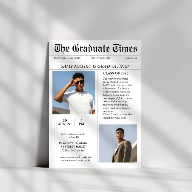 Modern tidningsbild studenten i Trendig Inbjudningar (Skapare uppladdad)
