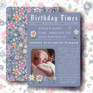 Modern Tidningsplatt Födelse Annonskort Meddelande