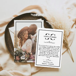 Modern tidslös svart/vit foto Bröllop Tack Kort