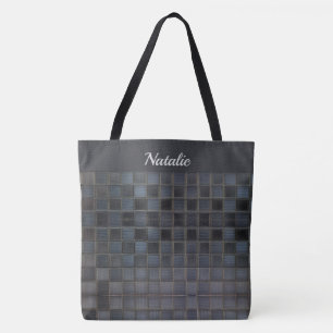 Modern Tiled Monogrammed Tote Bag Tygkasse
