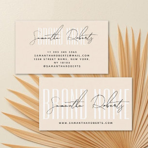 Modern tillägg märkesnamn elegant beige visitkort