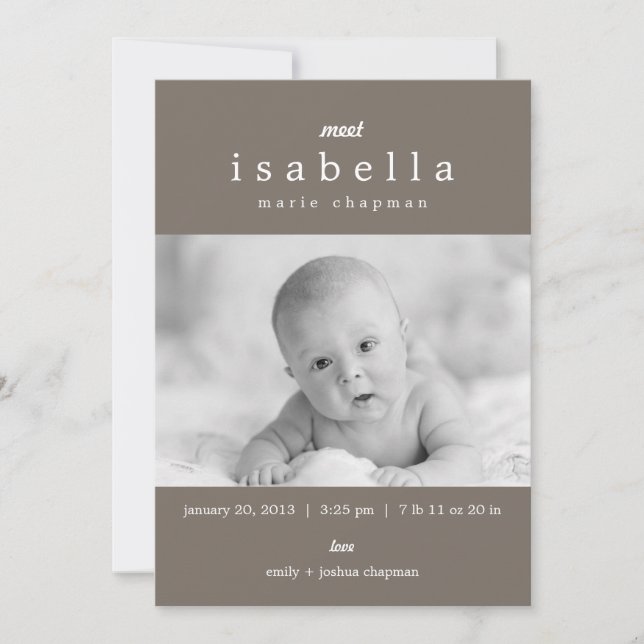 MODERN TILLKÄNNAGIVANDE FÖR FÖDELSE MEDDELANDE (Framsida)