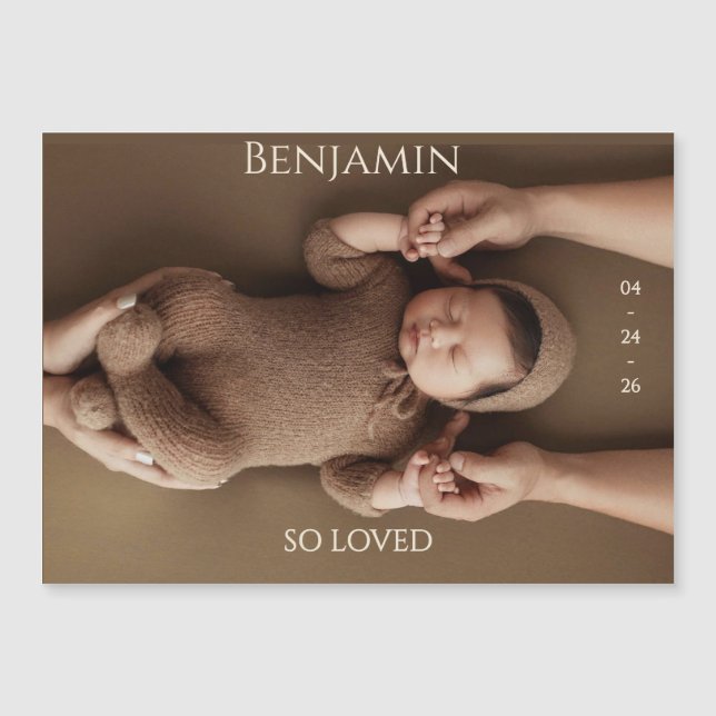 Modern Timeless Photo Magnetic Baby Announcement (Framsida)