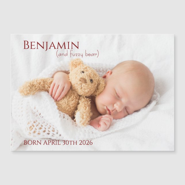 Modern Timeless Photo Magnetic Baby Announcement (Framsida)