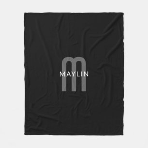 Modern Tittar Monogrammed Namn Black Grått White Fleecefilt