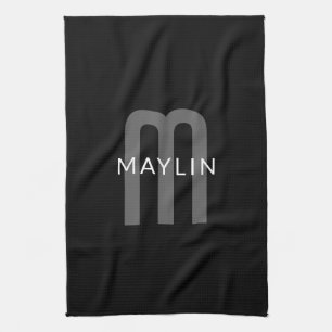 Modern Tittar Monogrammed Namn Black Grått White Kökshandduk