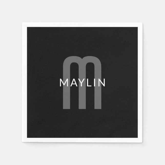 Modern Tittar Monogrammed Namn | Black Grått White Pappersservett (Framsidan)