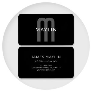 Modern Tittar Monogrammed Namn Black Grått White Visitkort