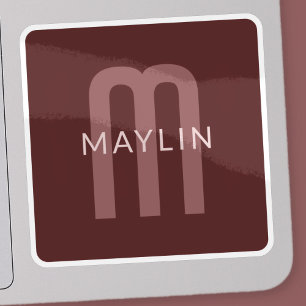 Modern Tittar Monogrammed Namn Maroon Red Klistermärken